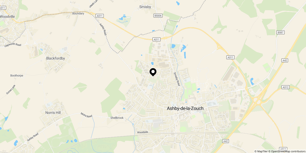 Approximate location of Denstone Close, Ashby-de-la-zouch, LE65 2SA