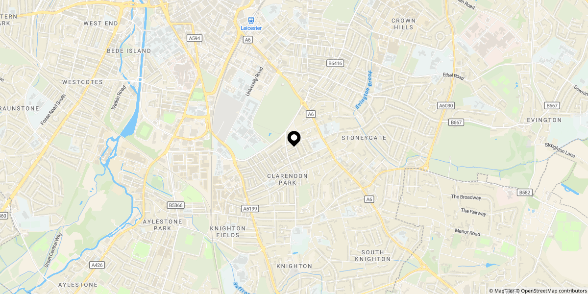 Approximate location of Portland Road, Leicester, LE2 3AB